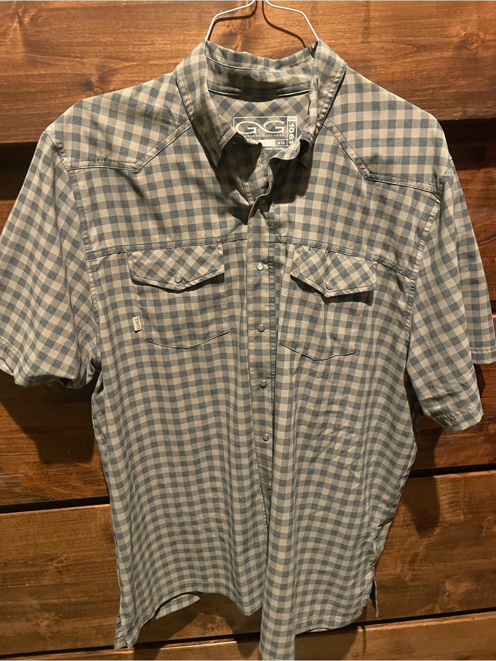 Outdoor Men's Short Sleeve Grey Plaid Button-Up Shirt